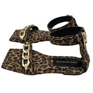 Good American Ankle Strap Leopard Animal Print Sandals Size 7